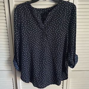 Ann Taylor Size S Navy Polka Dot Blouse
